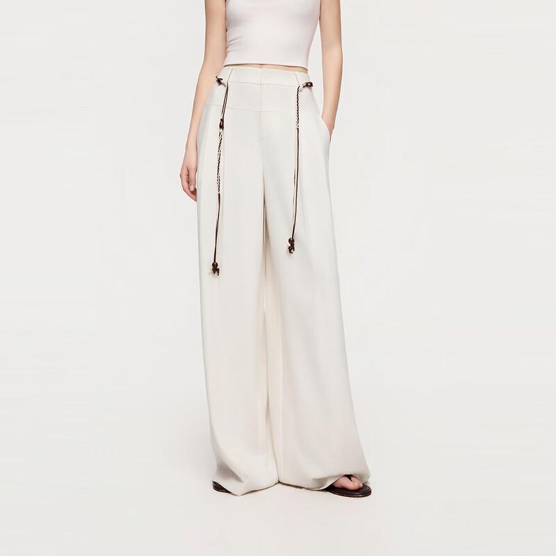 ELLE Women s Resort Style Woven Drawstring Wide-Leg Pants L грязно-белый