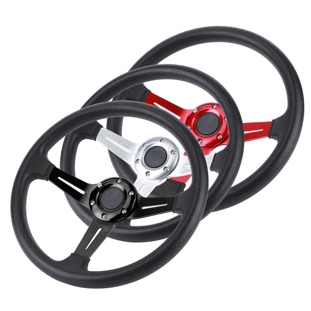 14in  Car Steering Wheel PU Leather Aluminium Alloy W/Horn Button Modified