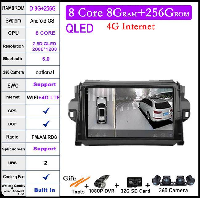 9 Zoll Android 14 Für Toyota Fortuner 2016 - 2021 Autoradio Multimedia Video Player Navigation GPS Stereo Auto 4G Let
