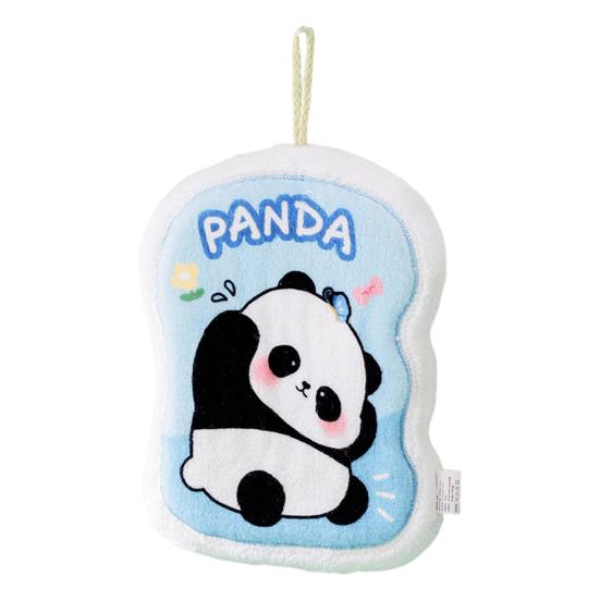 Cartoon Panda Hand Towel Hanging Thickened Washcloth Absorbent Towel with Hanging Ring for Kitchen Bathroom Home Travel