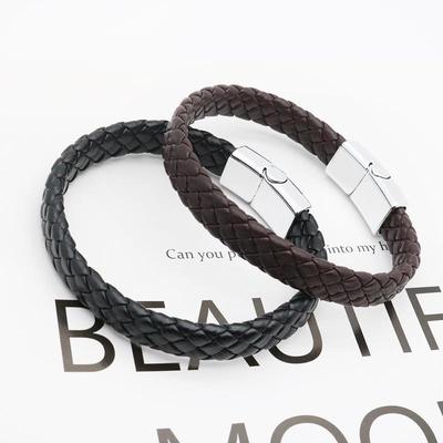 2025 Classic Leather Men's Bracelet: European & American Style, PU Material with Alloy Magnetic Clasp