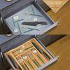 VaeFae Bamboo Silverware Organizer, Expandable Kitchen Drawer Organizer for Cutlery, Wooden Utensil Holder, Multifunctional Drawer Storage, 5-7 Compar