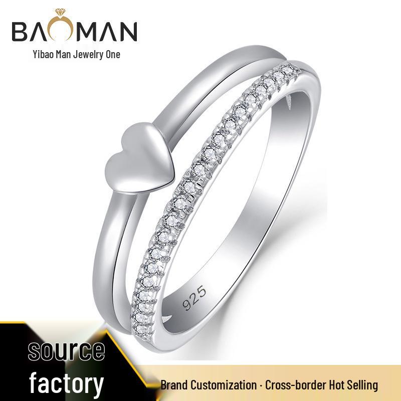 Geometric Silver S925 Zircon Love Ring - Versatile Simple Design