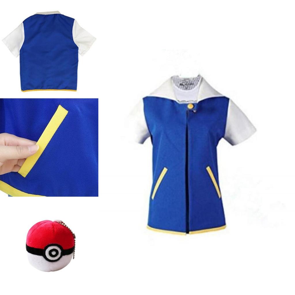 Pokemon Ash Ketchum Cosplay Kostüm Komplettset Erwachsene Jacke Handschuhe Hut Halloween Hohe Qualität Elastisches Weiches Polyestermaterial