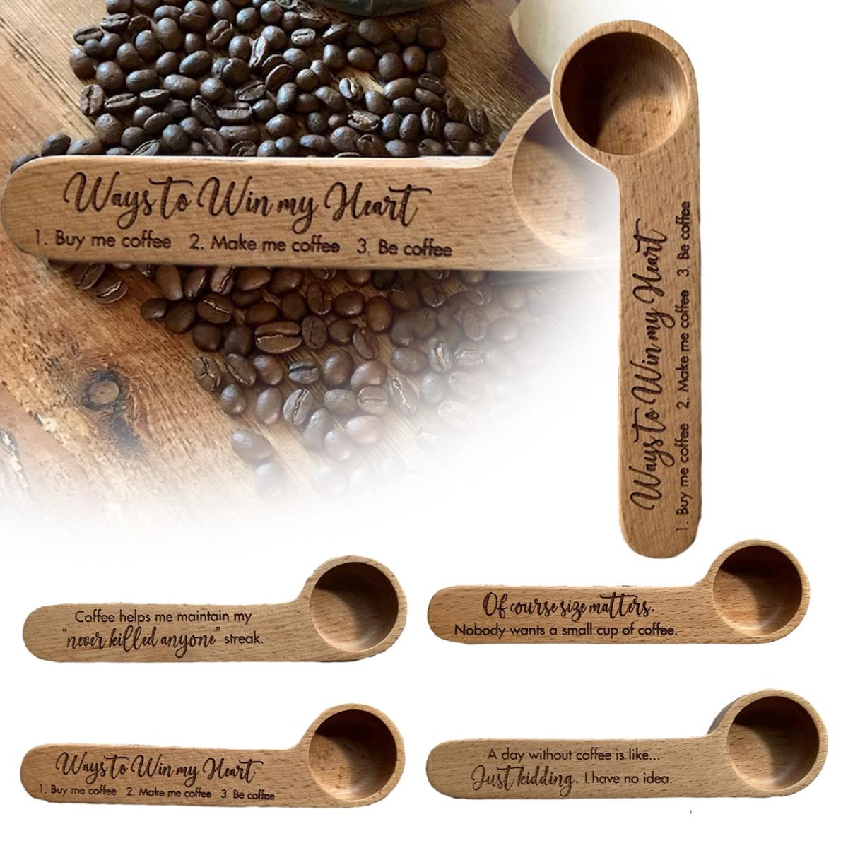 

PDTO Wooden Coffee Scoop with Clip Funny Unique Coffee Scoop for Ground Coffee Beans
