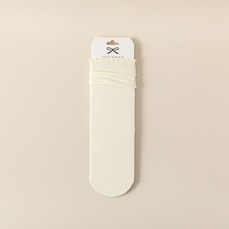 Grey Dui Dui Socks, Women's Mid-calf Cotton Socks, Summer Thin, Damp, Odor-proof, Boneless, White Black Fungus Lace Spring and Autumn Long Socks