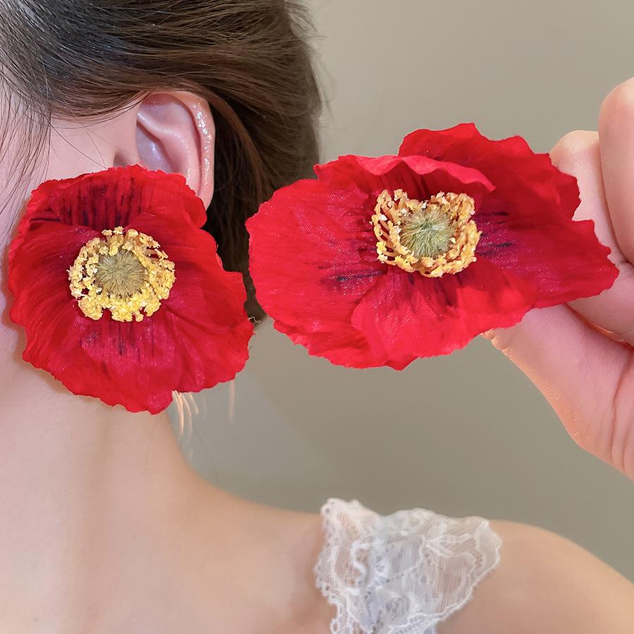 Spring and summer fabric flower earrings fashion super fairy design stud earrings high sense sweet small fresh earrings women