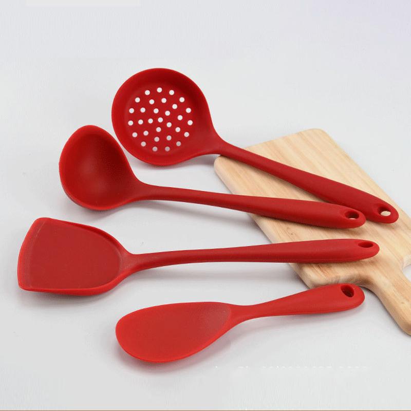 4Pcs Silicone Cooking Utensils Set Non-Stick Spatula Shovel Soup Spoon Colander Rice Scoop Heat Resistant Kitchen Cooking Tools
