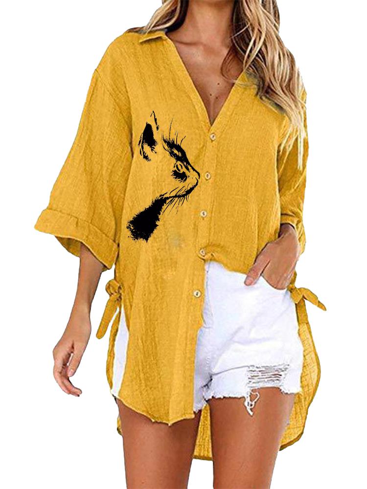 

Women Casual V Collar Print Blouse Spring&summer Fashion Half Sleeve Top Ladies Loose T-shirt 5XL жёлтый