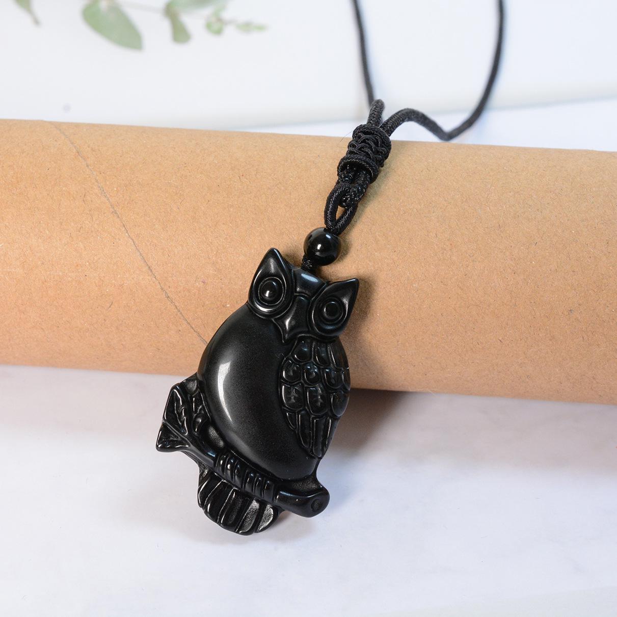 Natural Obsidian Owl Necklace & Pendant Keychain