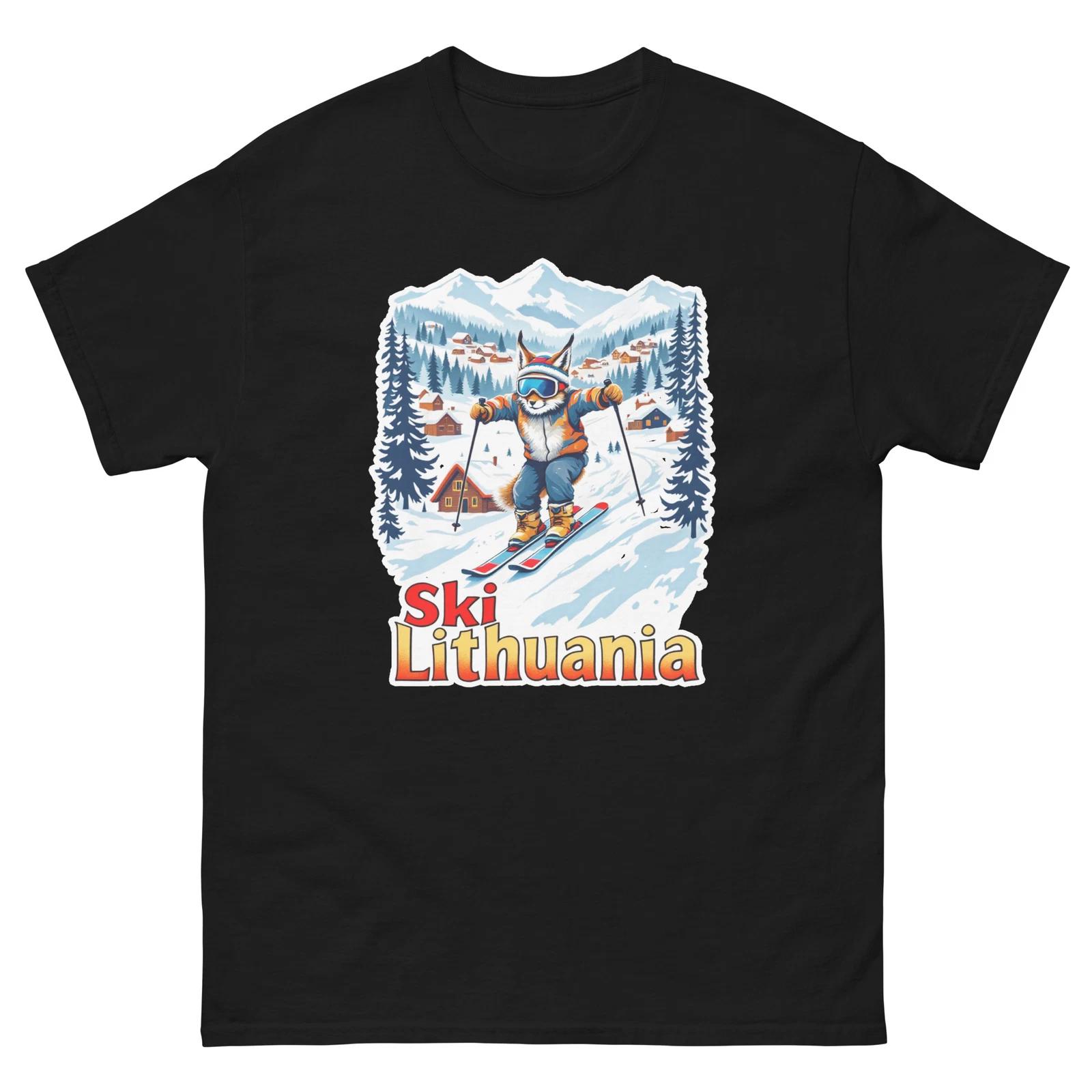 Ski Lithuania Lynx Cute Animal Skiing T-Shirt 4XL