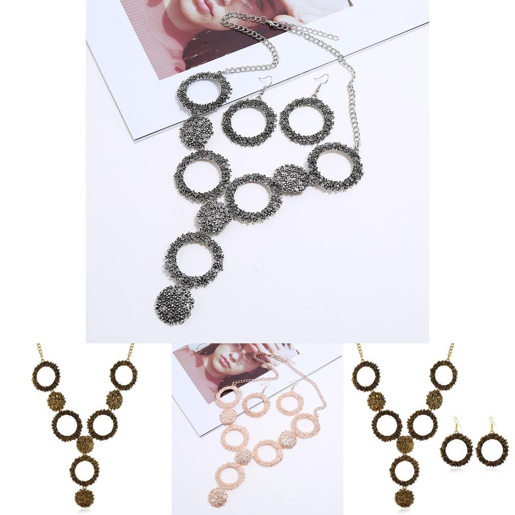 Frühlings-Vintage-Anhänger-Halskette und Ohrring-Set mit Antik-Finish für Damen