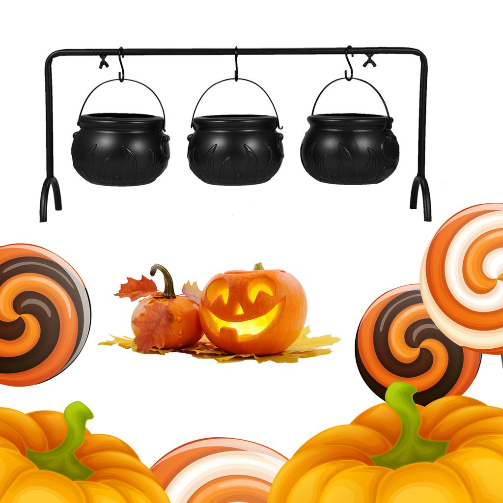 Halloween Candy Bowl Decorations Cauldron Bowls with Iron Rack, Halloween Party Decorations Candy Bucket