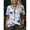 Fashion Versatile Flower Printed V-Neck Top Women's Short Sleeve Casual Comfortable T-Shirts Women’s
