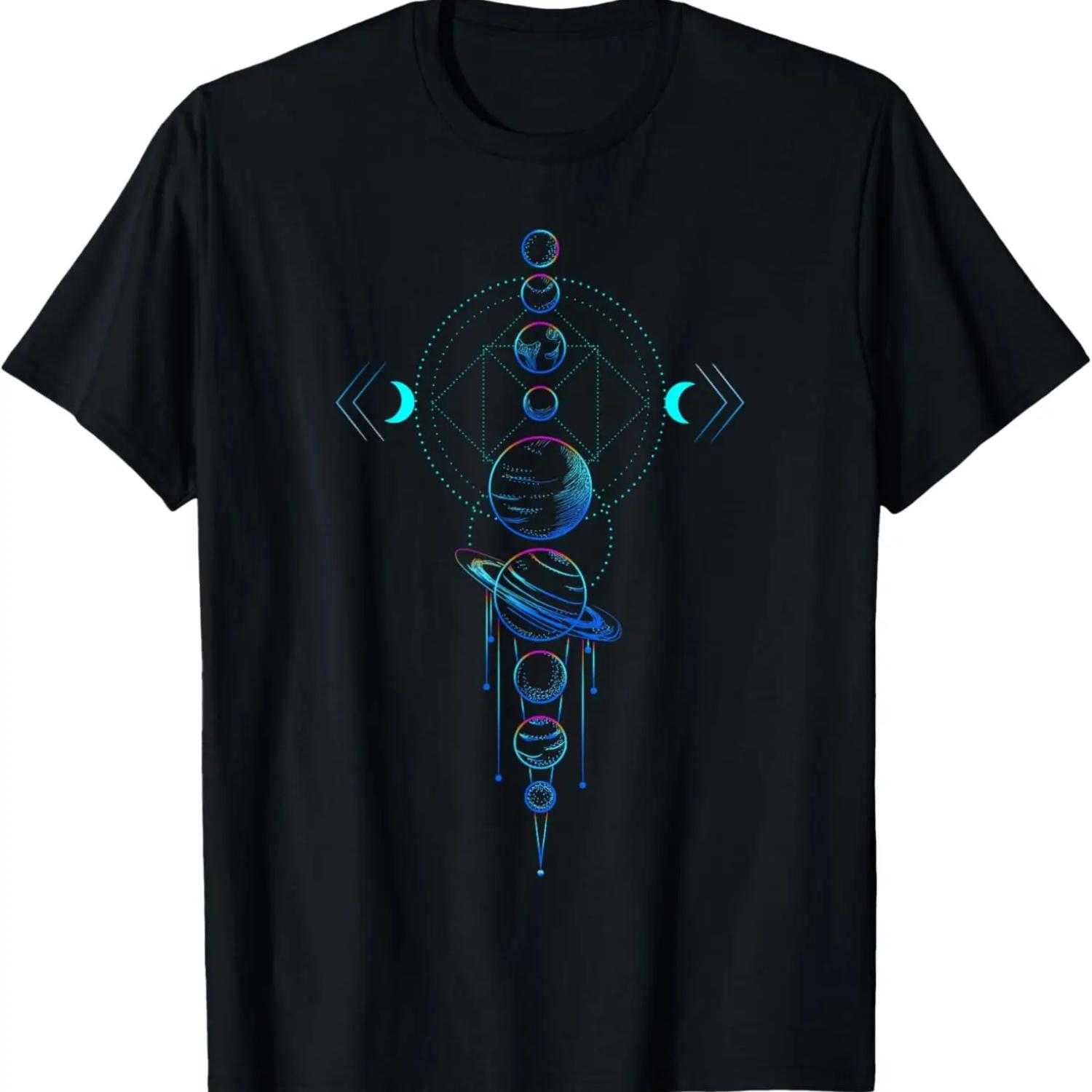 Sacred Geometry T-Shirt - Solar System Planets Shirt, T-Shirt S чёрный