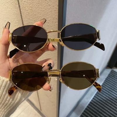 New Retro Small Frame Oval Brown Sunglasses Fashion Women Outdoor Driving Eyeglasses Leisure Shopping Eyewear UV400