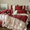 OEING French Retro Ruffle Red Bedding Set