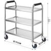 Commercial Stainless Steel 3-Tier Mobile Serving Cart