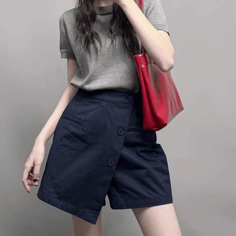 

2025 Women s High-Waist Wide-Leg Pants Skirt: Slimming A-Line Irregular Casual Design for Summer XL темно-синий