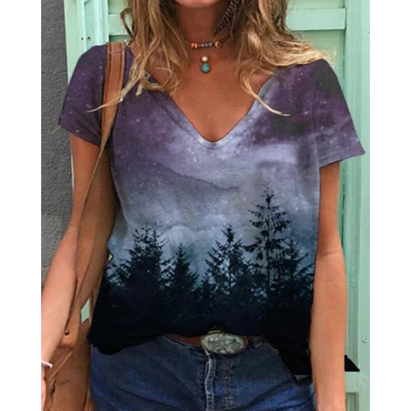 

Модная женская футболка с V-образным вырезом, коротким рукавом, принтом бабочек и цветов, уличная мода, свободного кроя, сделай сам L