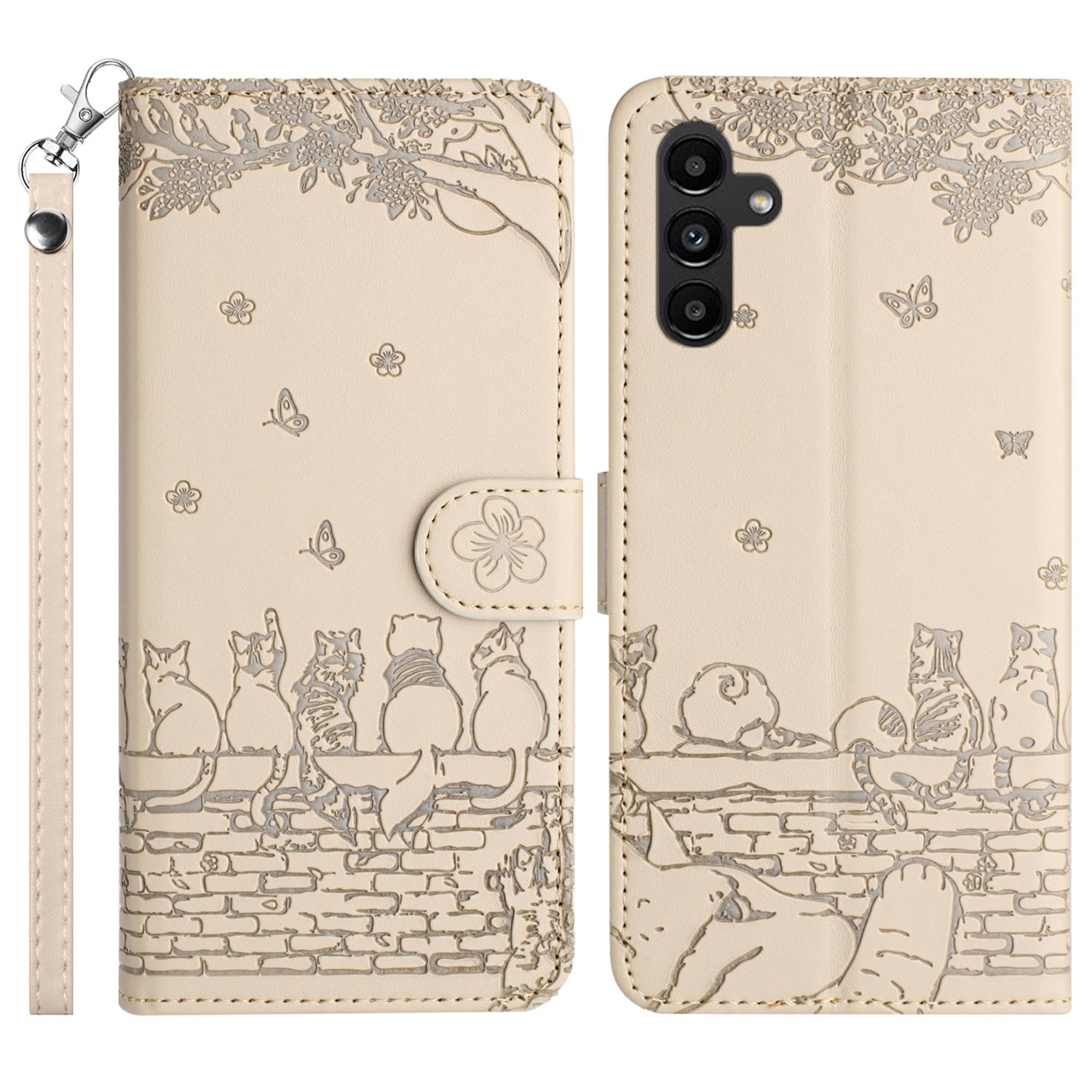 

For Samsung Galaxy S25+/S24+ Case Anti-Scratch Phone Shell PU Leather Phone Cover Wallet with Strap Apricot