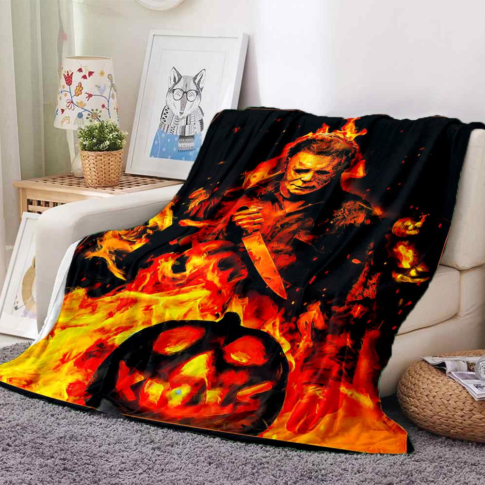 1Pc Halloween Horror Icon Flannel Blanket, Soft And Comfortable, Casual Warm, Camping Travel, Christmas, Halloween Xmas Gift L1544