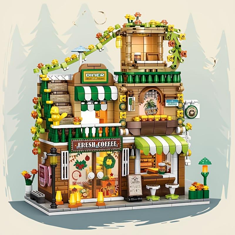 Urbane Architektur Bausteine Café Straßenansicht Modellhaus Steine für Jungen Mädchen Weihnachts- Geburtstagsgeschenk Kinderspielzeug