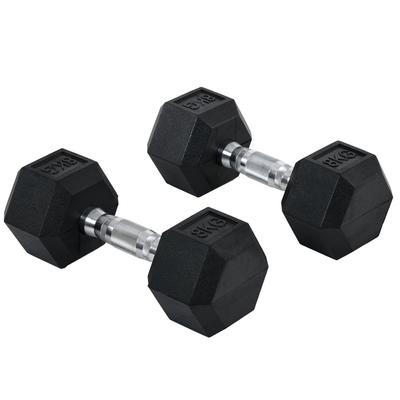 Set of 16 Kg Hexagonal Dumbbells, Muscle Training & Weightlifting, Black Metal and Rubber