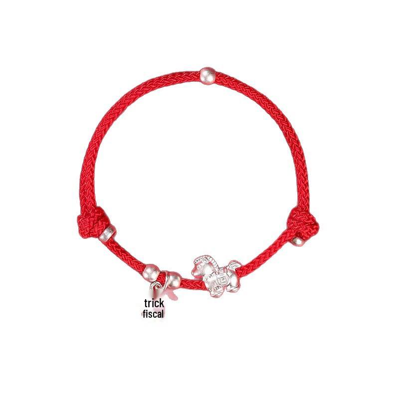 Year of the Horse Zodiac S999 Sterling Silver Red Woven Bracelet for Women - Auspicious Good Luck New Year Gift кларет