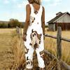 Women Plus Size Sleeveless Strap Jumpsuit White Leopard Football Helmet Print Loose Overalls With Pockets