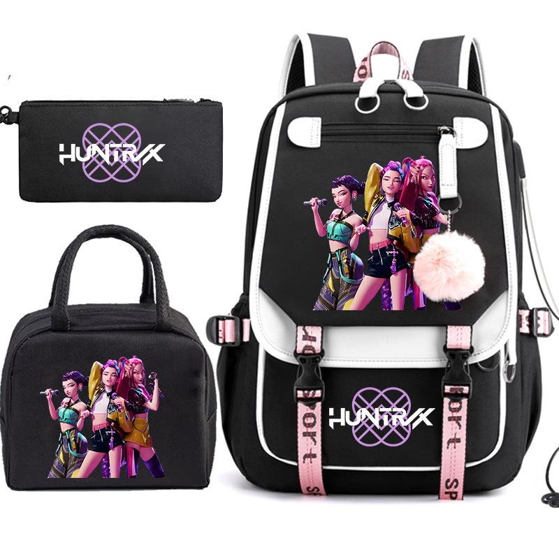 Kpop Anime Cartoon Printing Student School Bag Children'S Lunch Bag Casual Pencil Bag Three-Piece Set
