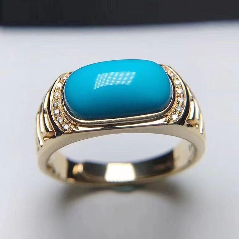 Retro Türkis Serie Ring   Eingelegt Blau-Grün Ringe Für Frauen Einzelreihe Exquisite Einfachheit Hochwertiger Schmuck resizable blue