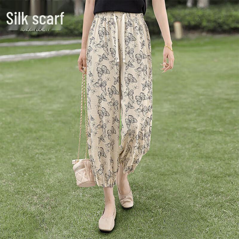 Sibaishe Women s Floral Print Elastic Waist Cropped Pants M