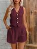 European-American Linen Tank Top & Shorts Commute Set – V-Neck Spring/Summer Women's Casual Wear