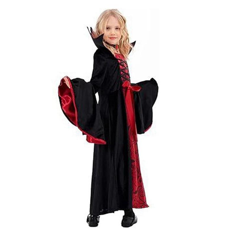 6-12 Years Kids Girls Halloween Vampire Costumes Witch Role Play Dress