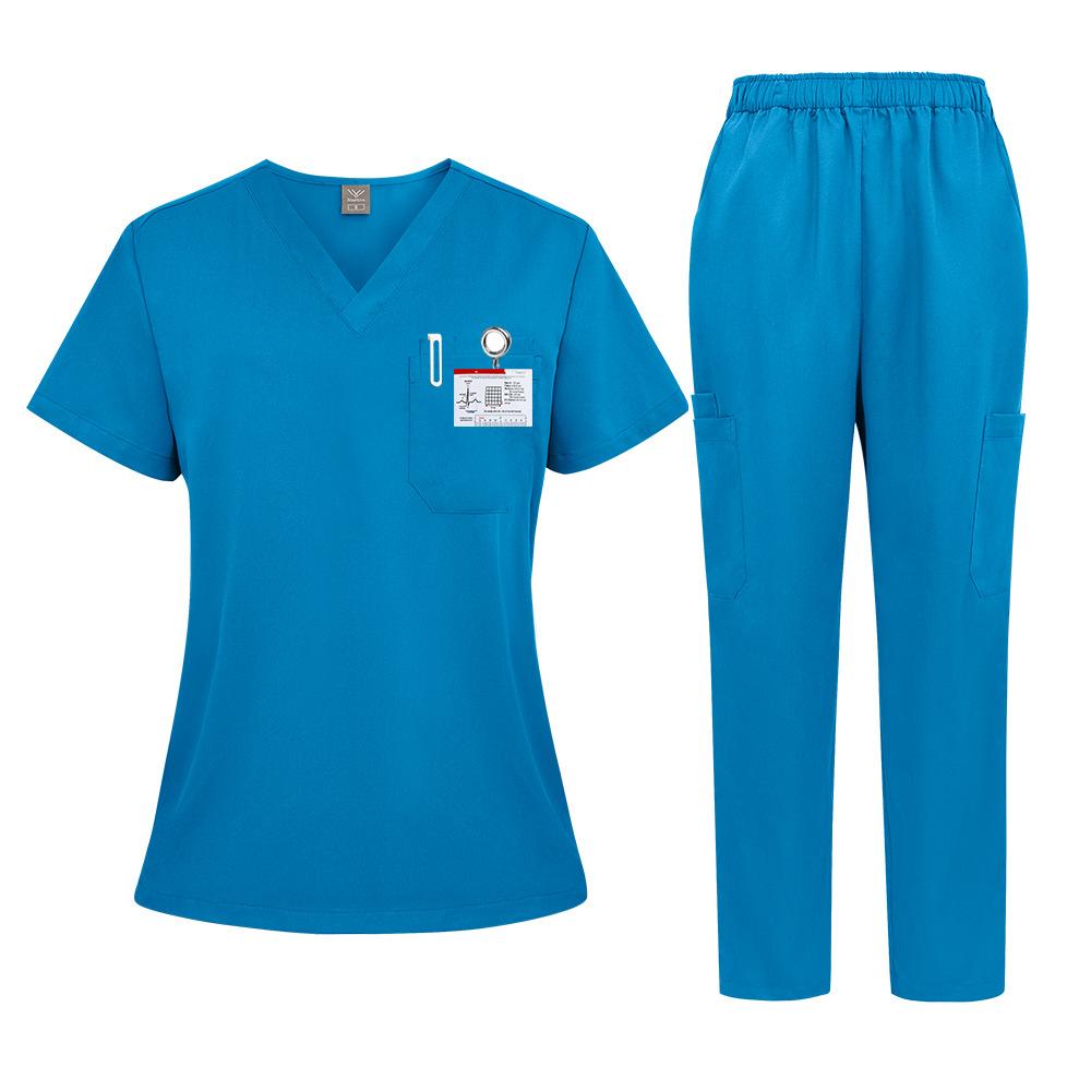 3Xl Men'S And Women'S Casual Loose Large Size Wind Hand Washing Clothes Doctor Nurse Clothes Work Clothes Solid Color Set Short Sleeves