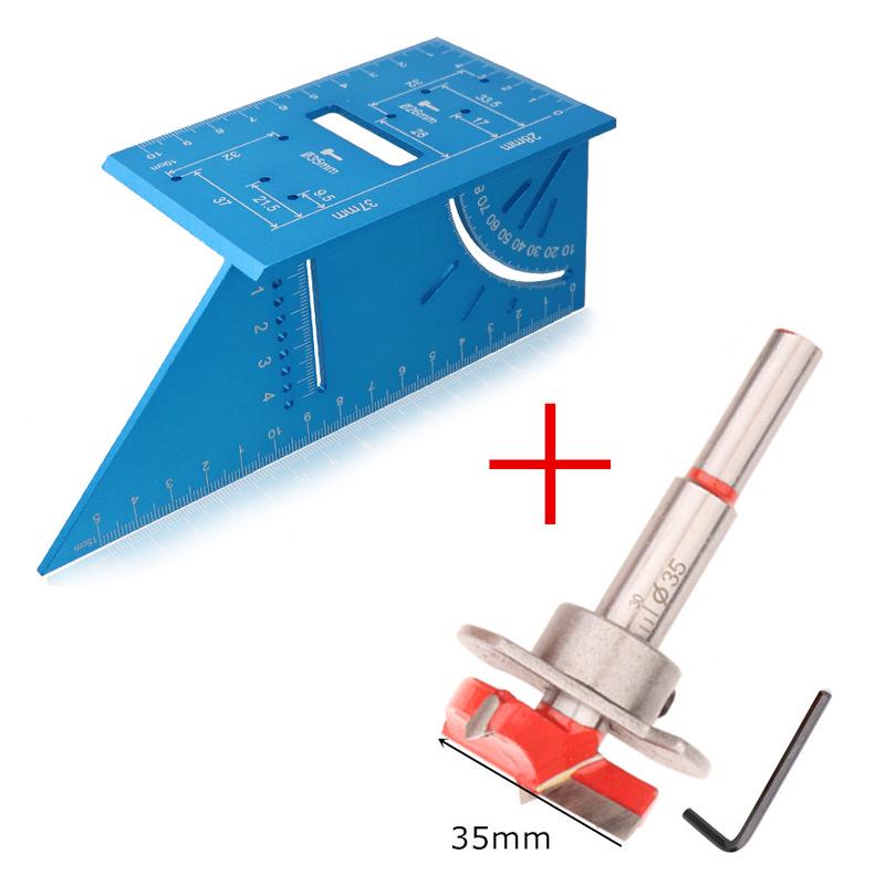 Multifunktionale Winkelmesslatte aus Aluminiumlegierung mit 45/90-Grad-Anreißlehre und Scharnierlochpositionierung.