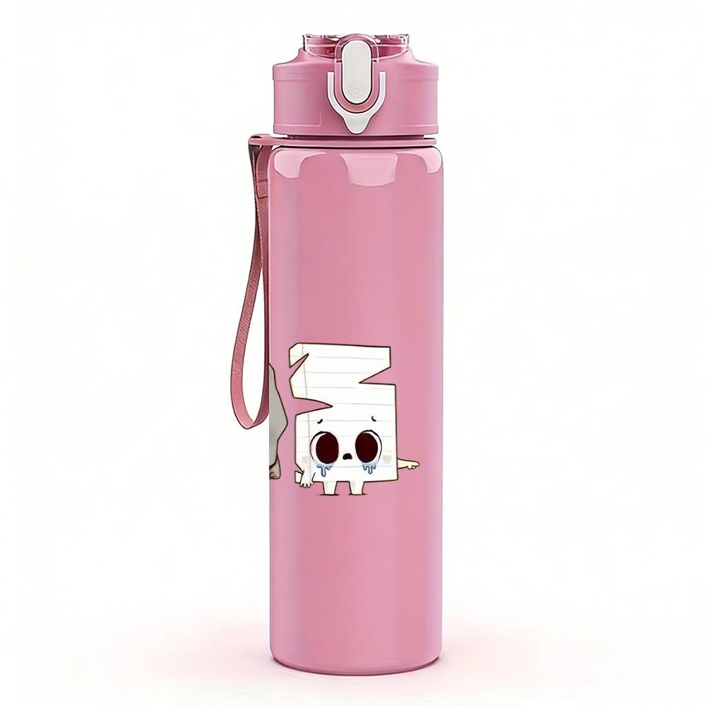 1PC Ghost Scissors Craft Cute Cartoon Print 750ml Color Plastic Sports Water Bottle Leakproof Flip Straw Lid Suitable for Sports Office Home Use