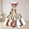 Women Plus Size Two Piece Dress Set Short Sleeve Cropped Shrug Sleeveless Square Neck Tie Waist Flared Bear Pumpkin Printed