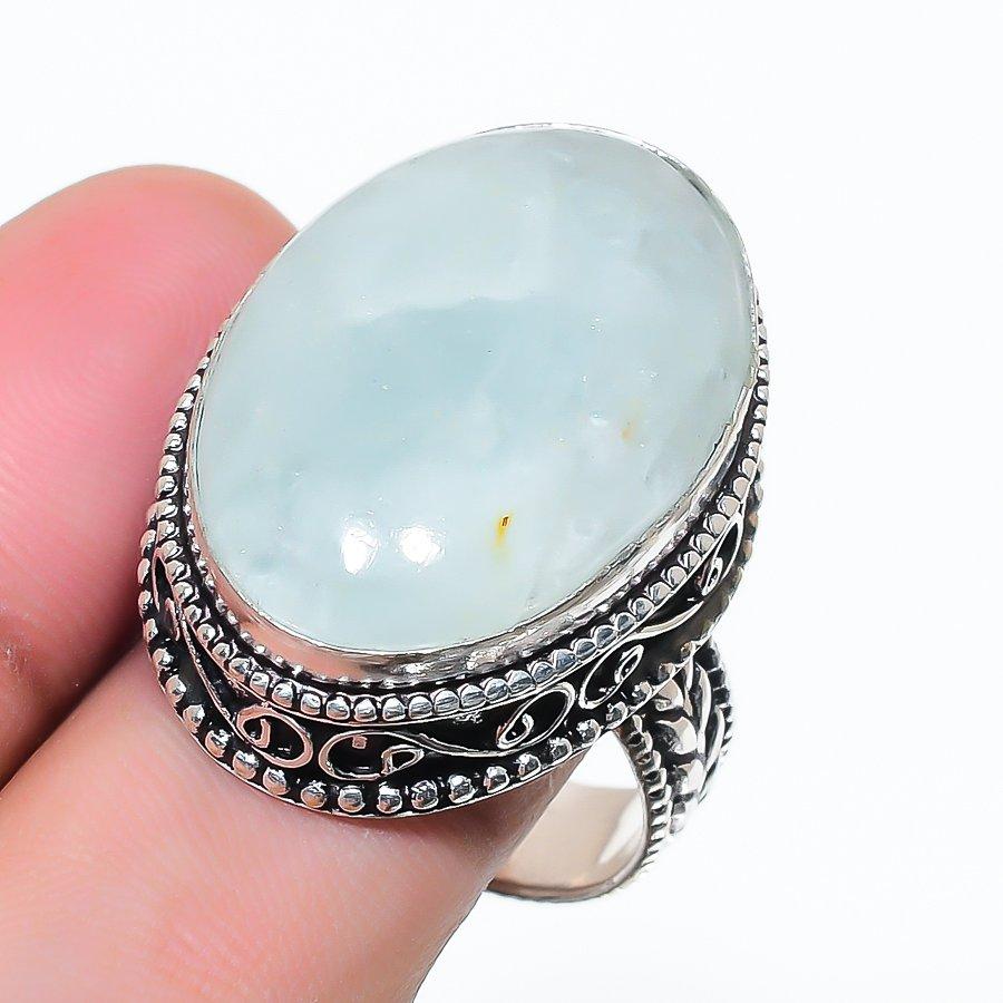 Natural Aquamarine Gemstone 925 Sterling Silver Jewelry Ring Size 9 AR-17211