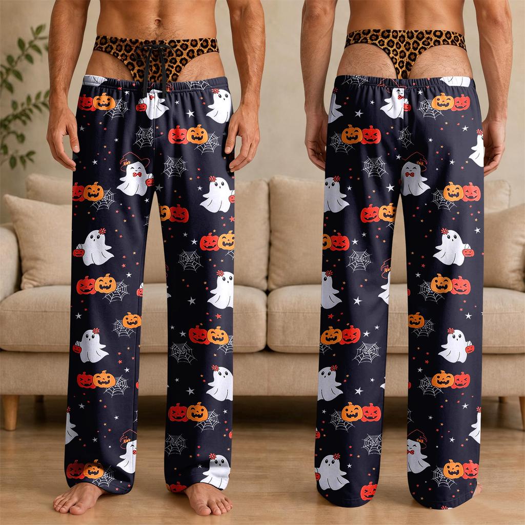 Men's Funny Novelty Halloween Pajama Pants with Underwear Print for Sleepwear