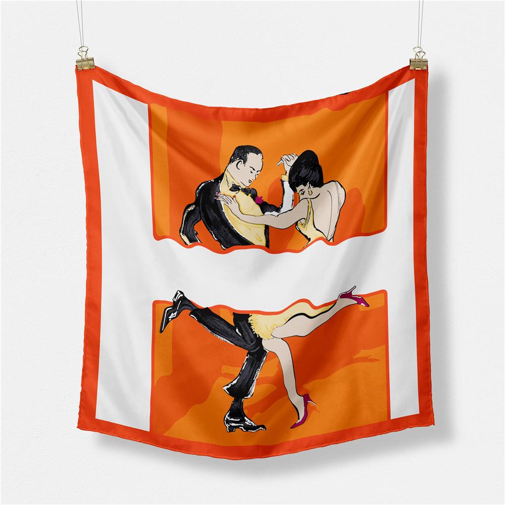 53cm Twill Silk Scarf Woman Lover Dancer Print Square Scarves Wraps Bandana Small Hijab Foulards Lady Tie Headband Neckerchief