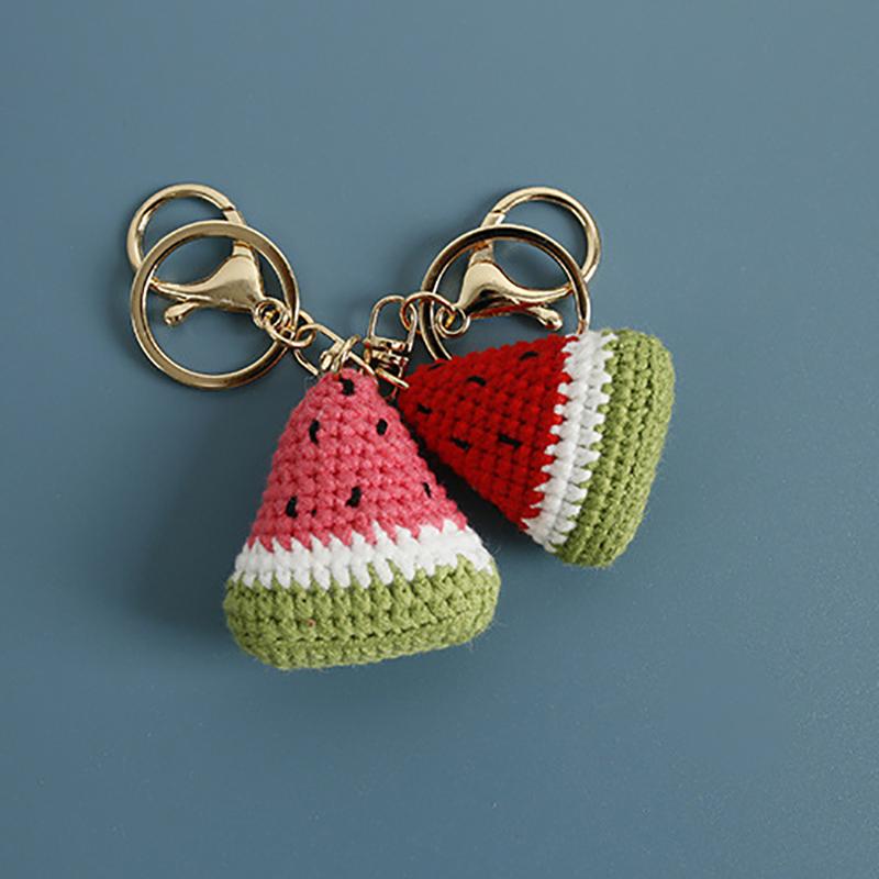 Sweet Hand-Woven Watermelon Pendant Keychain Cartoon Bag Hanging Decoration Car Keychain Bag Decoration Accessories Gifts