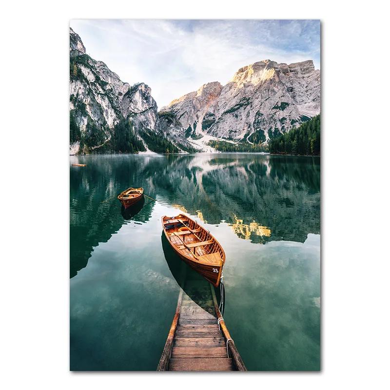 Snowing Landscape Forest Deer Nordic Poster, Animal Poster, Lake Boat, Christmas Leaves, Snow Mountain Prints, Nature Picture De