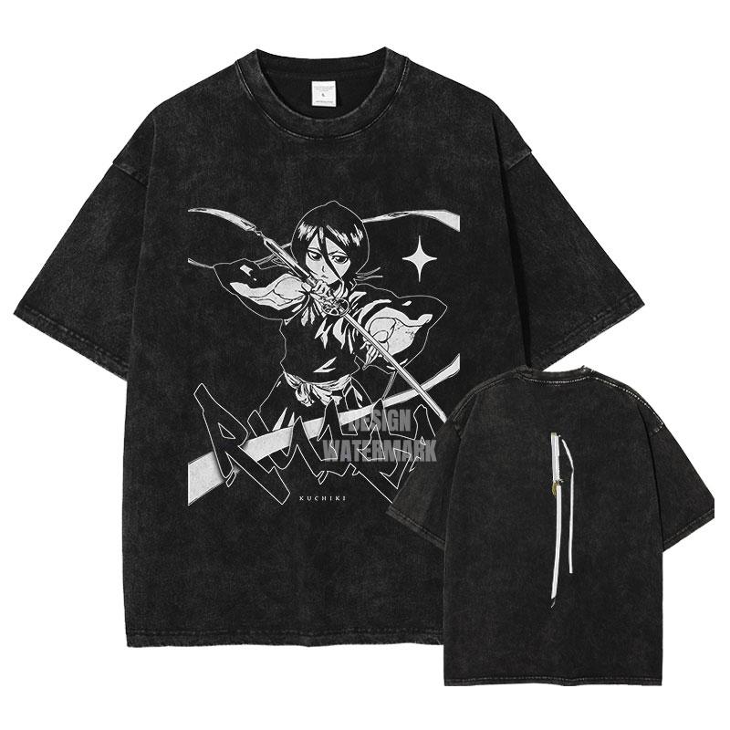 Anime Bleach Tričko Nadměrné Velikosti Vintage Prané Trička Zaraki Kenpachi Retro Harajuku Ichigo Rukia Topy Trička Pánské 100% Bavlna