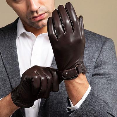 Unisex Button Closure Monochrome Gloves Elegant Genuine Leather Split Finger Gloves Autumn Winter Velvet Lined Warm Waterproof Gloves
