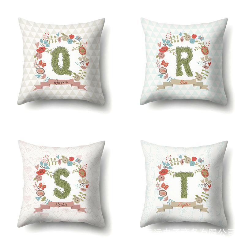 Polyester Pillowcase Car Decoration Home 26 English Letters Plant Wavy Print Pillowcase