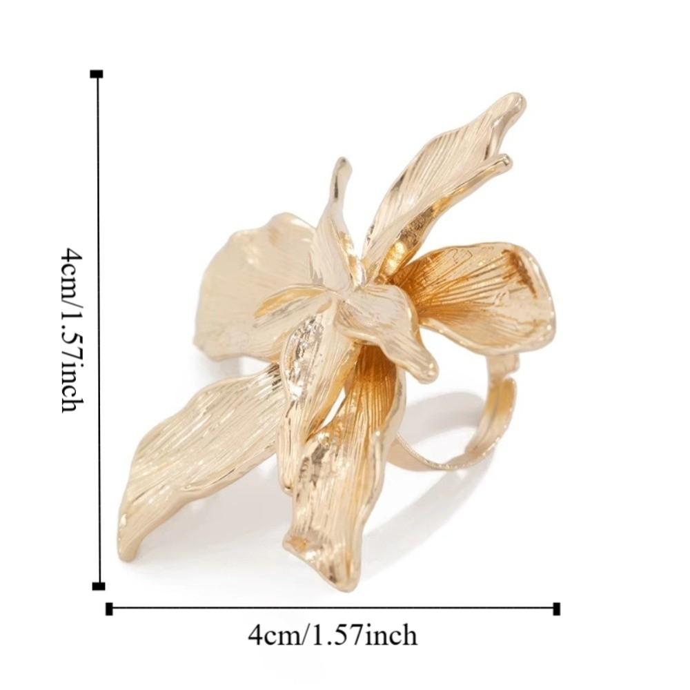 Zink Zinklegierung Metall Blume Ring Verstellbar Unregelmäßig Geometrisch Blütenblatt Ring Gold Groß Blumenring Party