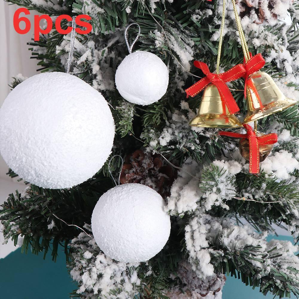 6pcs 4/6/8CM Christmas Snowballs DIY Xmas Tree Hanging Pendant  Hotel Office Decor