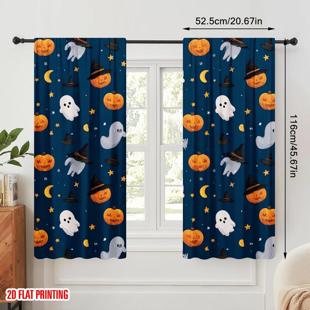 2pcs,2D Plane Printing Curtain Popular Halloween Pumpkin (21) Versatile Durable Polyester (without Rod) Holiday for Living Room